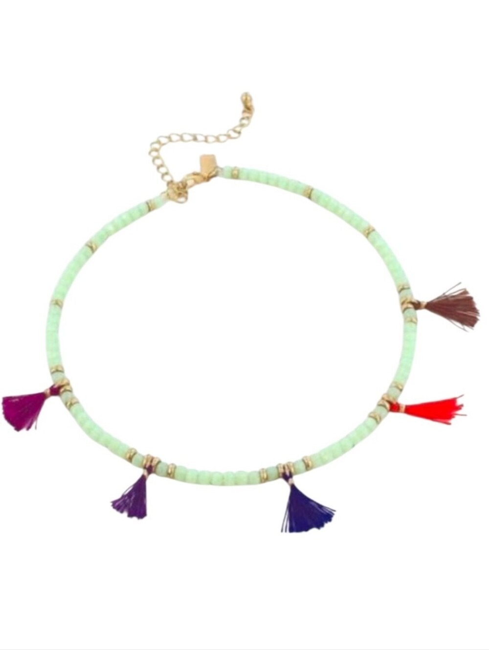 Mint With Colorful Tassels Choker